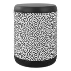 Kiri 17.75 Modern Bohemian Geometric Drum Garden Stool, Black/White, by JONATHAN Y