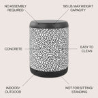 Kiri 17.75 Modern Bohemian Geometric Drum Garden Stool, Black/White, by JONATHAN Y