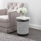 Kiri 17.75 Modern Bohemian Geometric Drum Garden Stool, Black/White, by JONATHAN Y