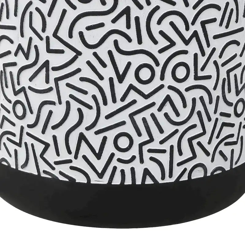 Kiri 17.75 Modern Bohemian Geometric Drum Garden Stool, Black/White, by JONATHAN Y