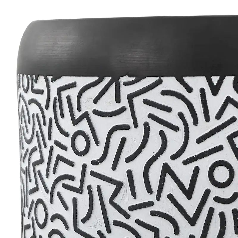 Kiri 17.75 Modern Bohemian Geometric Drum Garden Stool, Black/White, by JONATHAN Y