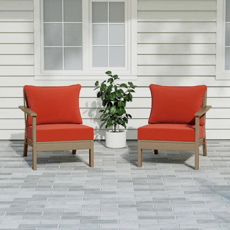 Polytrends Birchwood All Weather HDPE Outdoor Patio Deep Seating Weathered Wood Loveseat (2-Piece)