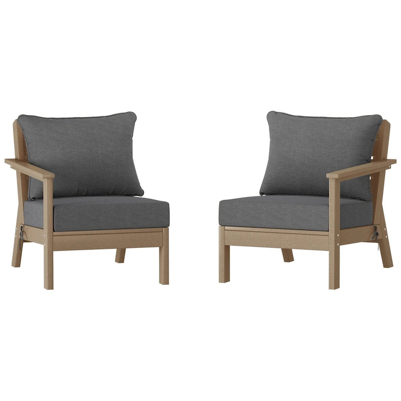 Polytrends Birchwood All Weather HDPE Outdoor Patio Deep Seating Weathered Wood Loveseat (2-Piece)