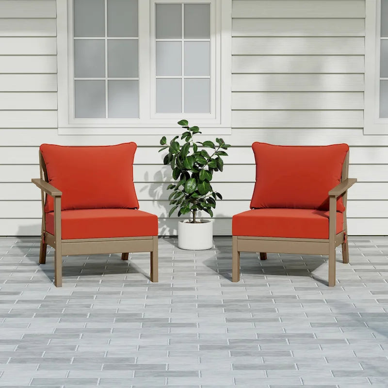 Polytrends Birchwood All Weather HDPE Outdoor Patio Deep Seating Weathered Wood Loveseat (2-Piece)