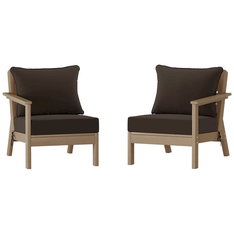 Polytrends Birchwood All Weather HDPE Outdoor Patio Deep Seating Weathered Wood Loveseat (2-Piece)