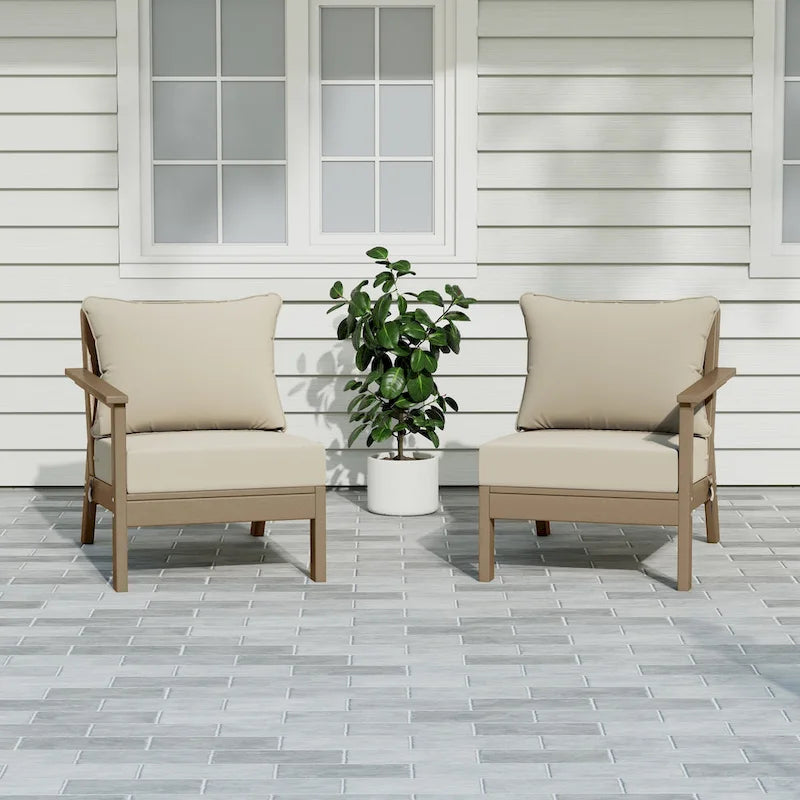 Polytrends Birchwood All Weather HDPE Outdoor Patio Deep Seating Weathered Wood Loveseat (2-Piece)