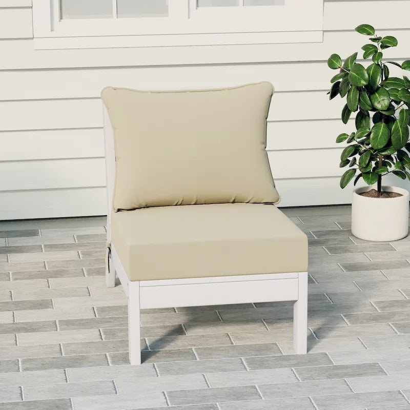 Polytrends Birchwood All Weather HDPE Outdoor Patio Deep Seating White Armless Chair With Cushions (1-Piece)