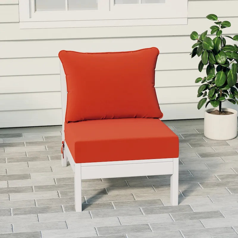 Polytrends Birchwood All Weather HDPE Outdoor Patio Deep Seating White Armless Chair With Cushions (1-Piece)