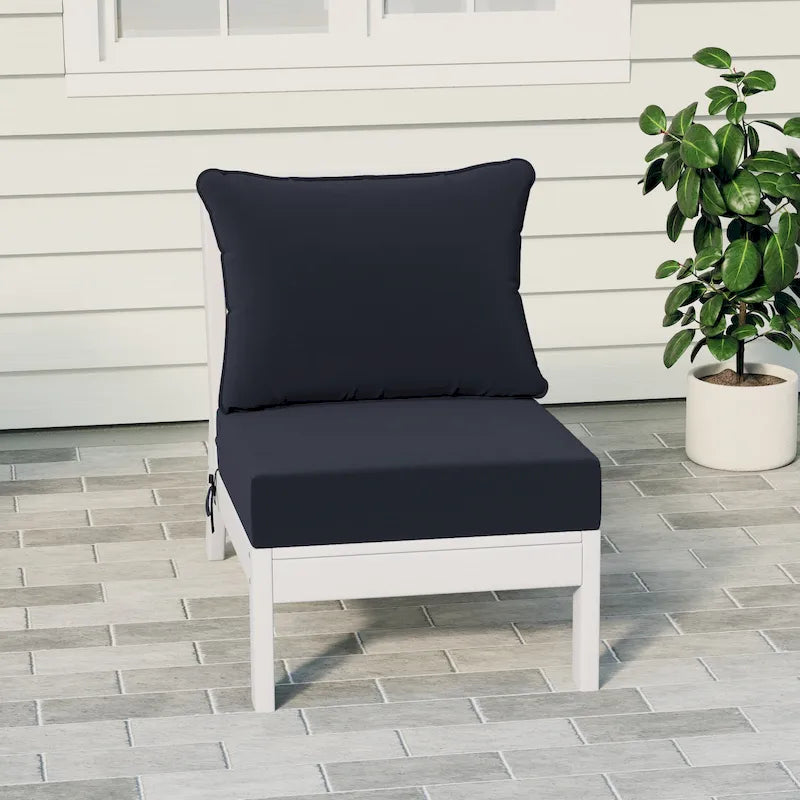 Polytrends Birchwood All Weather HDPE Outdoor Patio Deep Seating White Armless Chair With Cushions (1-Piece)