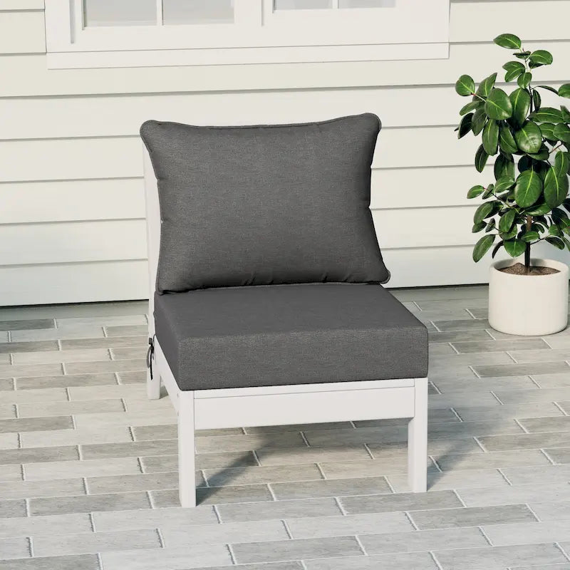 Polytrends Birchwood All Weather HDPE Outdoor Patio Deep Seating White Armless Chair With Cushions (1-Piece)