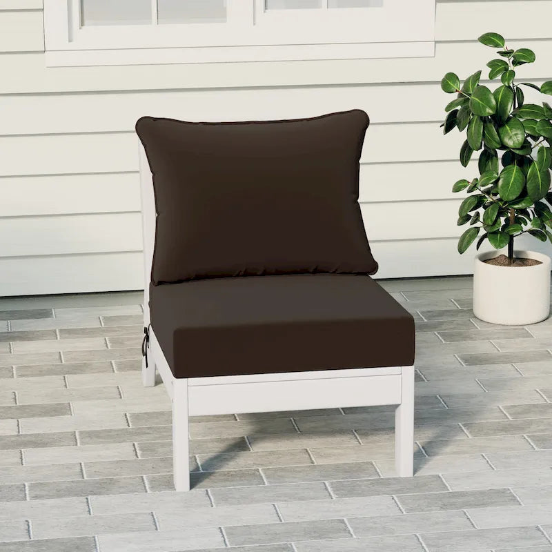 Polytrends Birchwood All Weather HDPE Outdoor Patio Deep Seating White Armless Chair With Cushions (1-Piece)