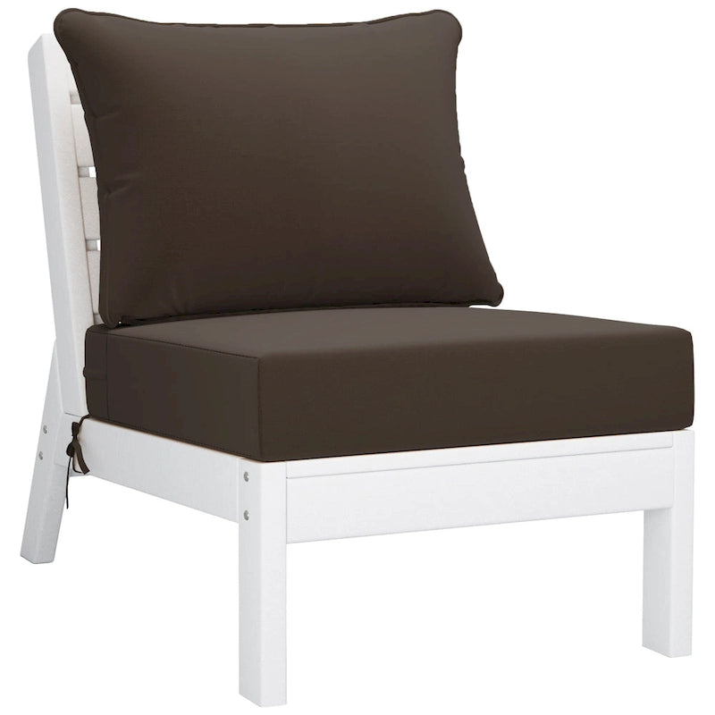 Polytrends Birchwood All Weather HDPE Outdoor Patio Deep Seating White Armless Chair With Cushions (1-Piece)