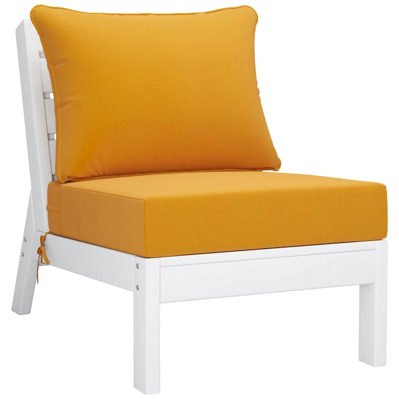 Polytrends Birchwood All Weather HDPE Outdoor Patio Deep Seating White Armless Chair With Cushions (1-Piece)