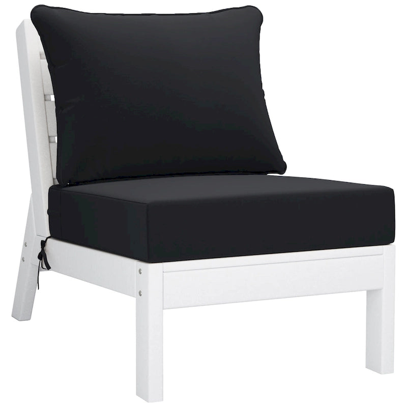 Polytrends Birchwood All Weather HDPE Outdoor Patio Deep Seating White Armless Chair With Cushions (1-Piece)