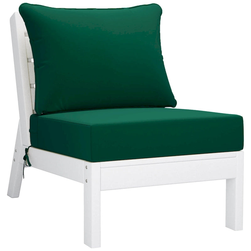 Polytrends Birchwood All Weather HDPE Outdoor Patio Deep Seating White Armless Chair With Cushions (1-Piece)