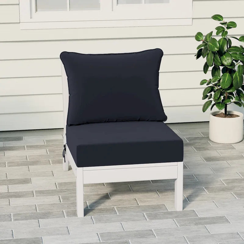 Polytrends Birchwood All Weather HDPE Outdoor Patio Deep Seating White Armless Chair With Cushions (1-Piece)