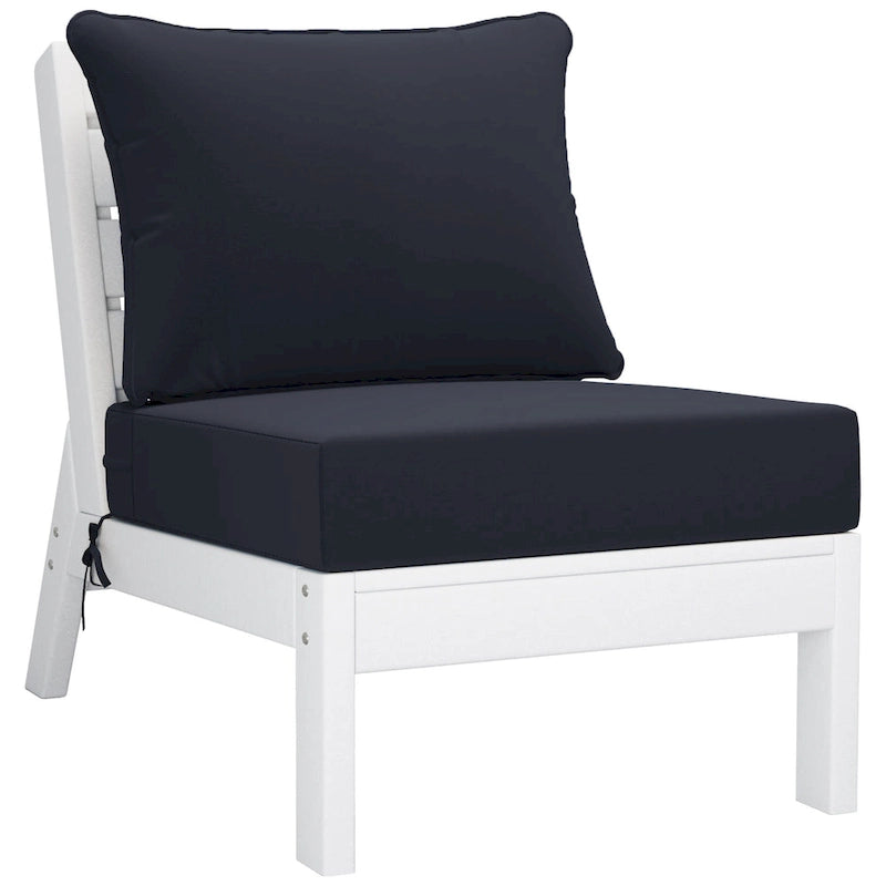 Polytrends Birchwood All Weather HDPE Outdoor Patio Deep Seating White Armless Chair With Cushions (1-Piece)