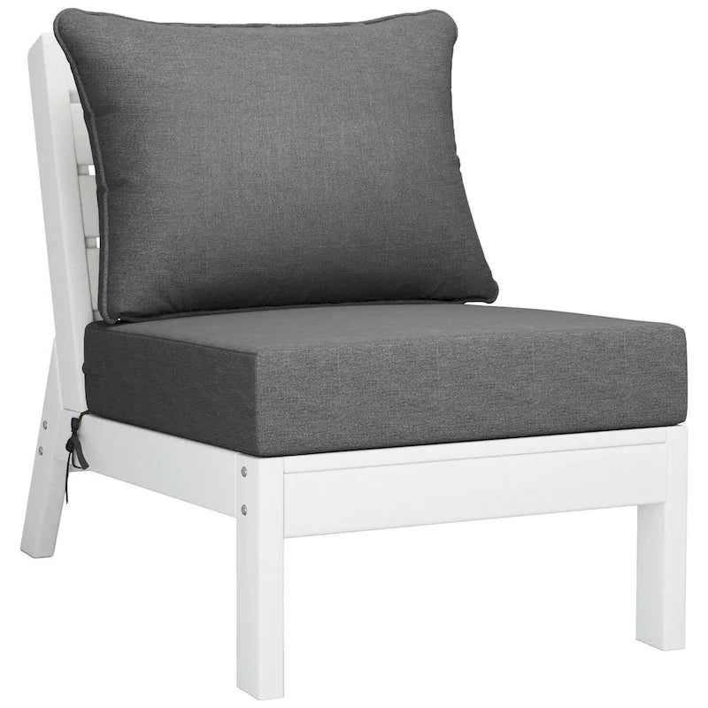 Polytrends Birchwood All Weather HDPE Outdoor Patio Deep Seating White Armless Chair With Cushions (1-Piece)