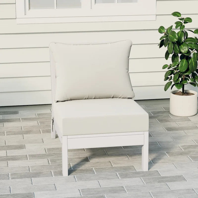 Polytrends Birchwood All Weather HDPE Outdoor Patio Deep Seating White Armless Chair With Cushions (1-Piece)