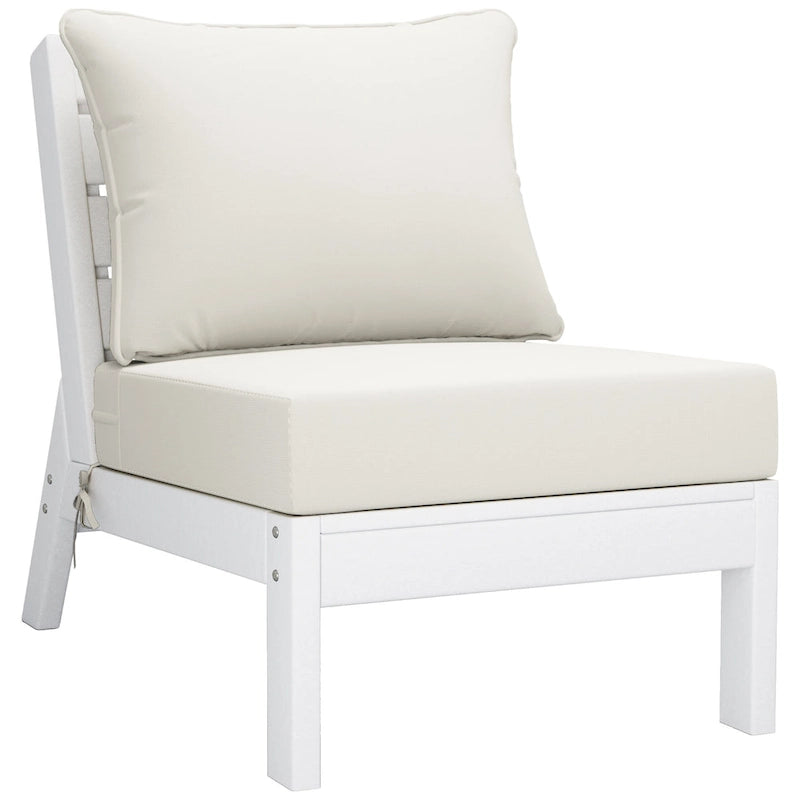 Polytrends Birchwood All Weather HDPE Outdoor Patio Deep Seating White Armless Chair With Cushions (1-Piece)