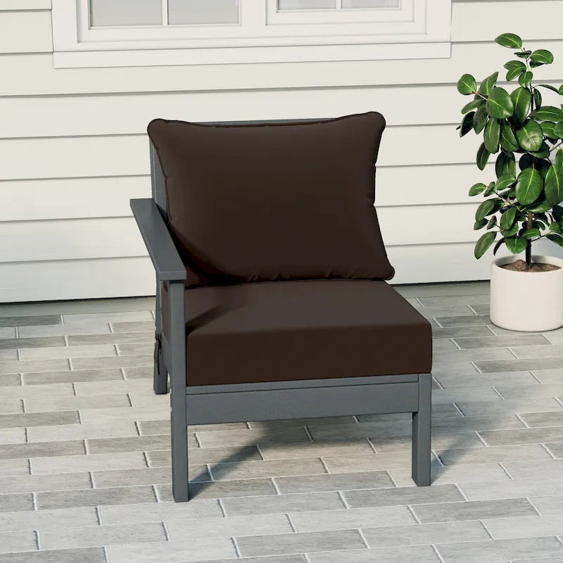 Polytrends Birchwood All Weather HDPE Outdoor Patio Deep Seating Gray Left Arm Facing Chair With Cushions (1-Piece)