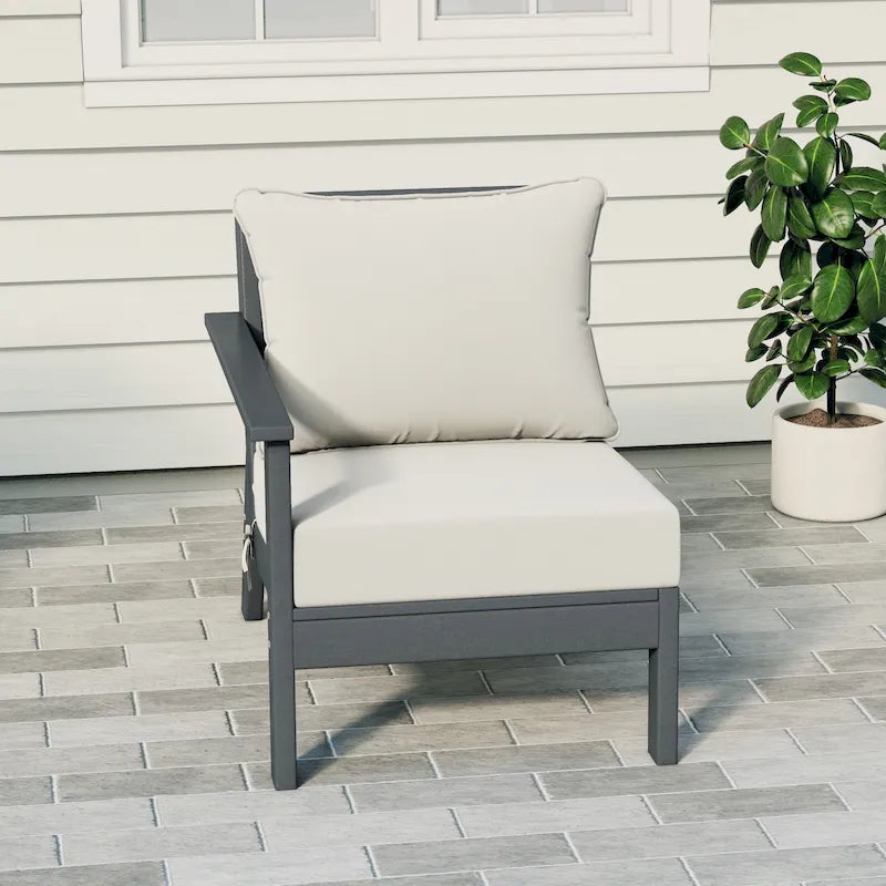Polytrends Birchwood All Weather HDPE Outdoor Patio Deep Seating Gray Left Arm Facing Chair With Cushions (1-Piece)