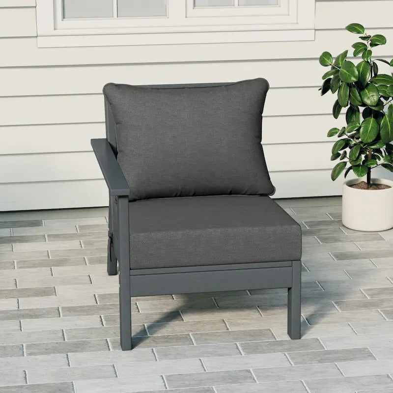 Polytrends Birchwood All Weather HDPE Outdoor Patio Deep Seating Gray Left Arm Facing Chair With Cushions (1-Piece)
