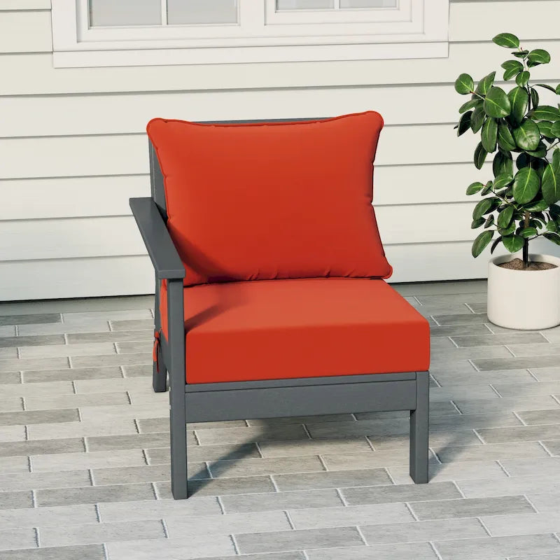 Polytrends Birchwood All Weather HDPE Outdoor Patio Deep Seating Gray Left Arm Facing Chair With Cushions (1-Piece)