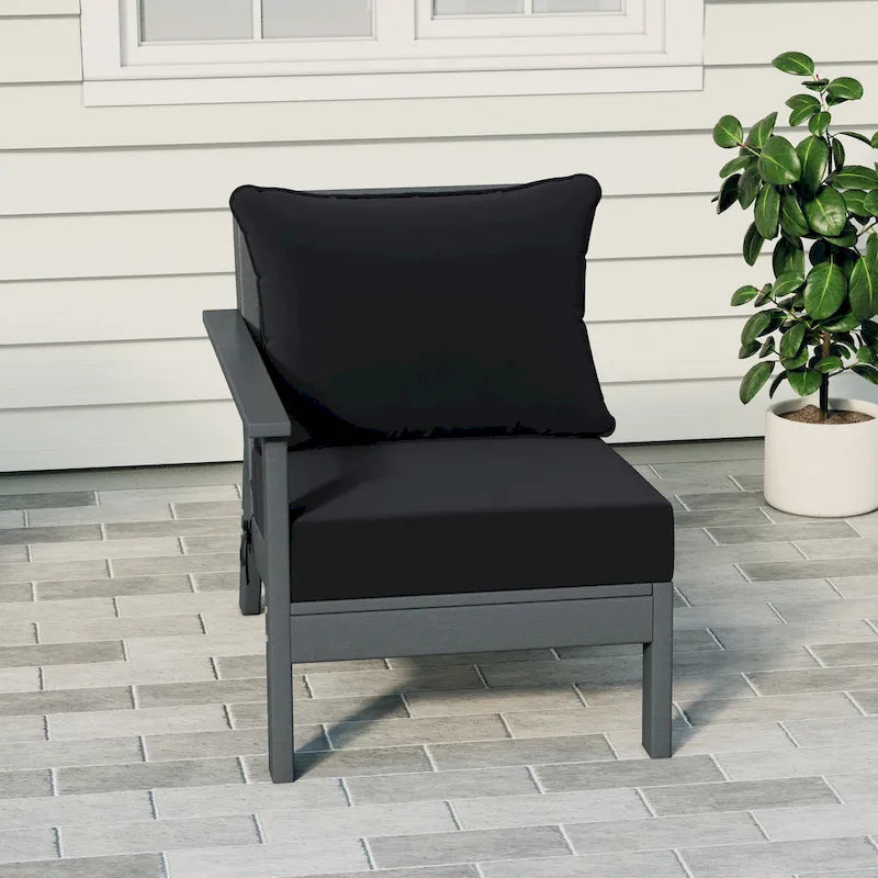 Polytrends Birchwood All Weather HDPE Outdoor Patio Deep Seating Gray Left Arm Facing Chair With Cushions (1-Piece)