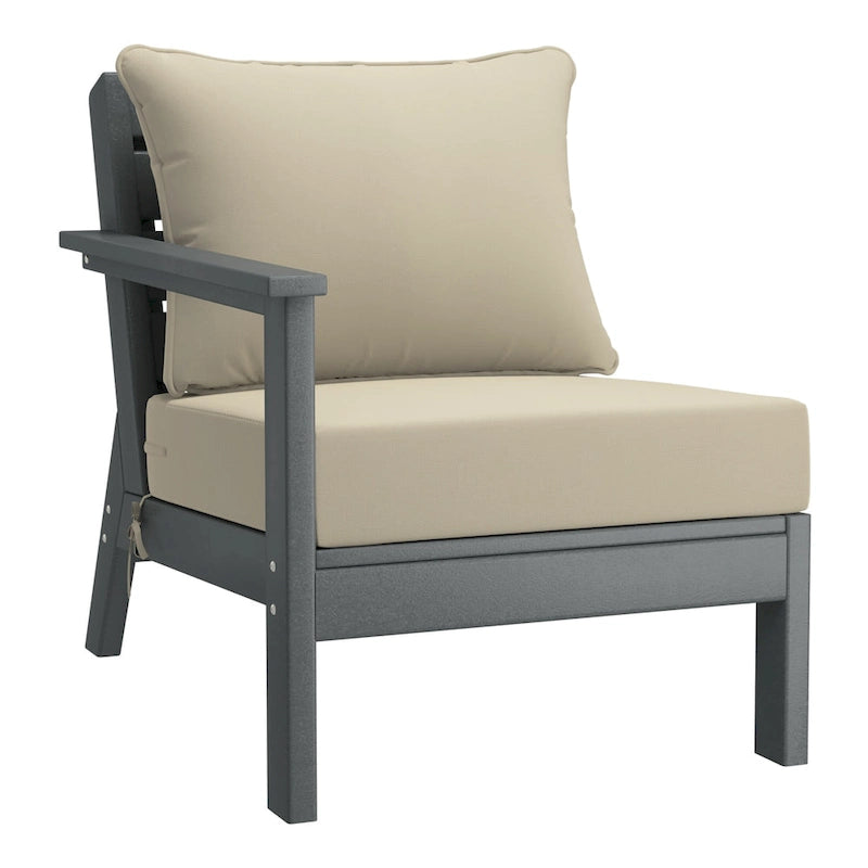 Polytrends Birchwood All Weather HDPE Outdoor Patio Deep Seating Gray Left Arm Facing Chair With Cushions (1-Piece)