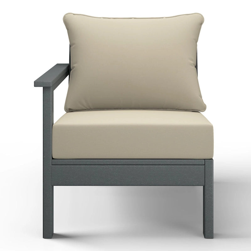 Polytrends Birchwood All Weather HDPE Outdoor Patio Deep Seating Gray Left Arm Facing Chair With Cushions (1-Piece)
