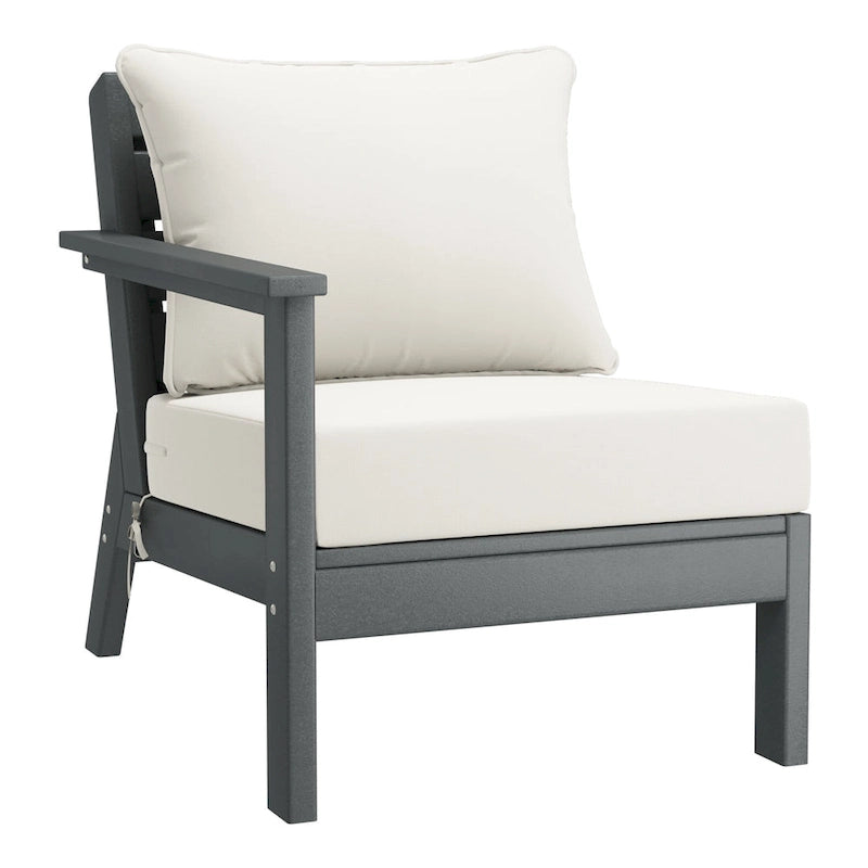 Polytrends Birchwood All Weather HDPE Outdoor Patio Deep Seating Gray Left Arm Facing Chair With Cushions (1-Piece)