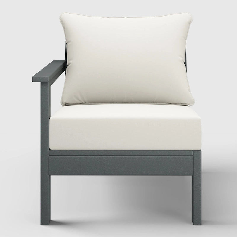 Polytrends Birchwood All Weather HDPE Outdoor Patio Deep Seating Gray Left Arm Facing Chair With Cushions (1-Piece)