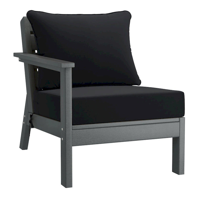 Polytrends Birchwood All Weather HDPE Outdoor Patio Deep Seating Gray Left Arm Facing Chair With Cushions (1-Piece)