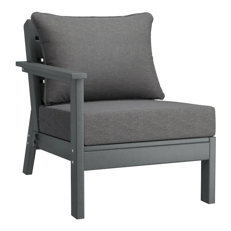 Polytrends Birchwood All Weather HDPE Outdoor Patio Deep Seating Gray Left Arm Facing Chair With Cushions (1-Piece)