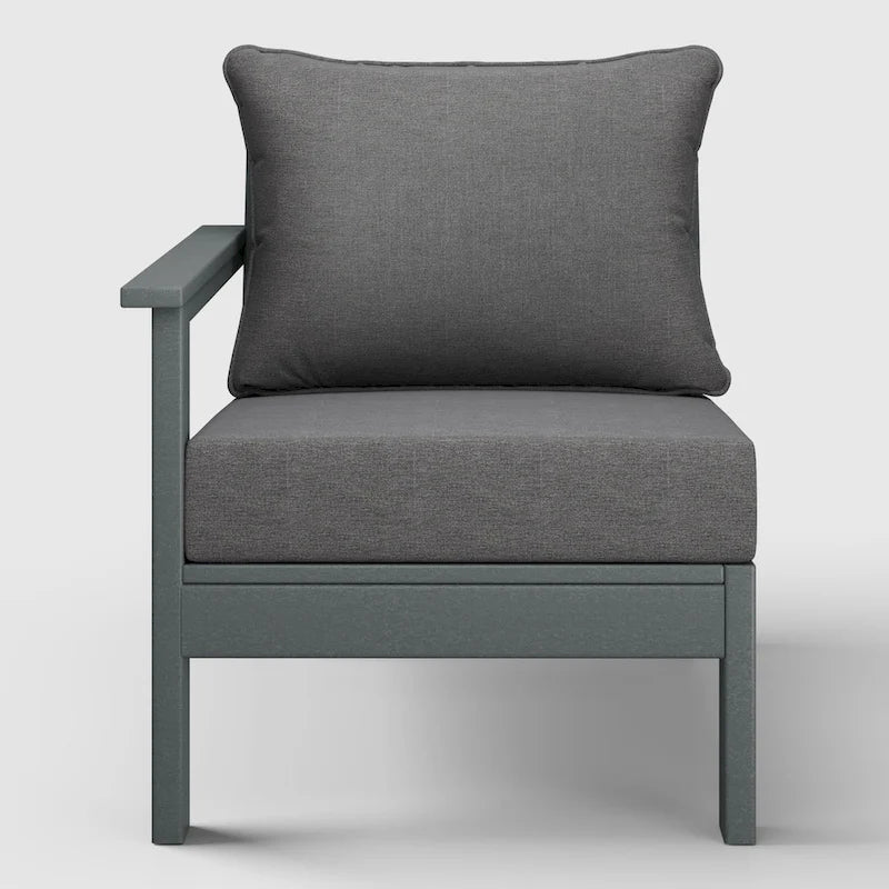 Polytrends Birchwood All Weather HDPE Outdoor Patio Deep Seating Gray Left Arm Facing Chair With Cushions (1-Piece)
