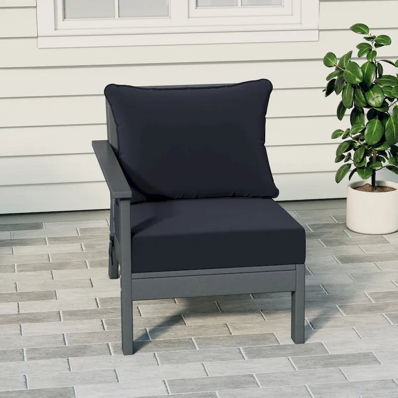 Polytrends Birchwood All Weather HDPE Outdoor Patio Deep Seating Gray Left Arm Facing Chair With Cushions (1-Piece)