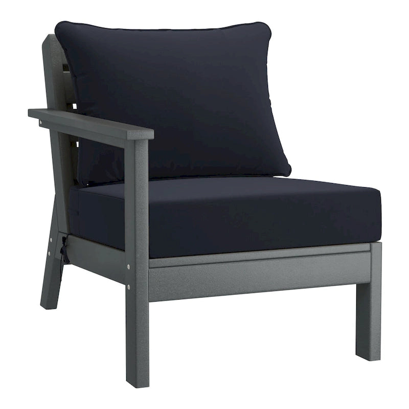 Polytrends Birchwood All Weather HDPE Outdoor Patio Deep Seating Gray Left Arm Facing Chair With Cushions (1-Piece)