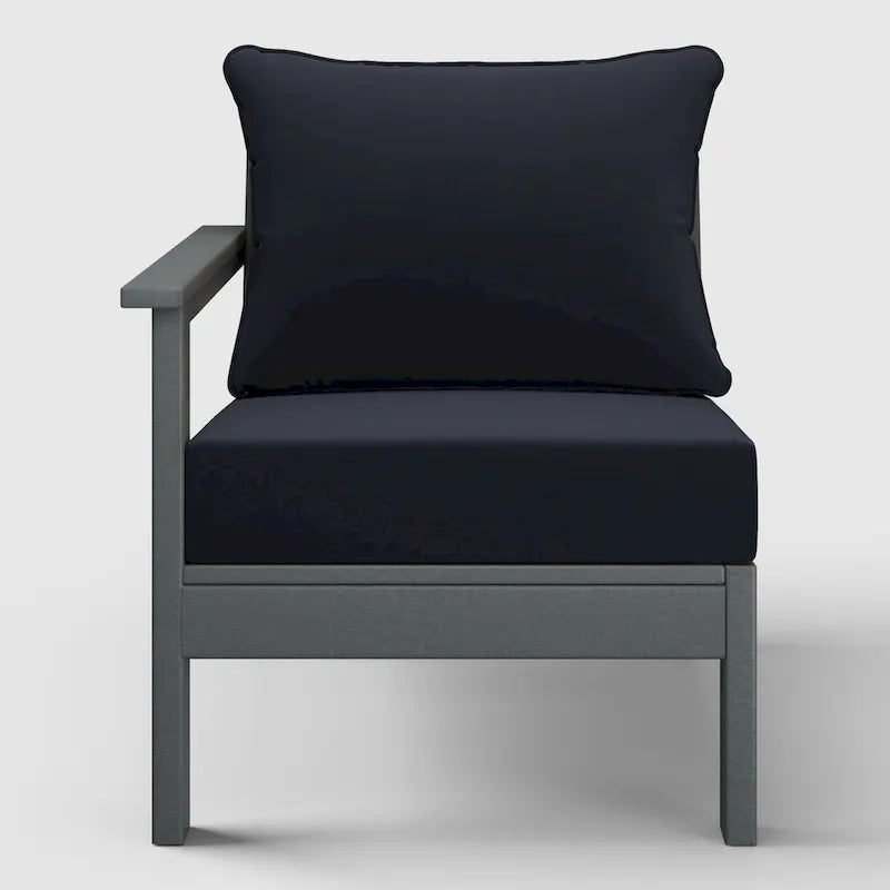 Polytrends Birchwood All Weather HDPE Outdoor Patio Deep Seating Gray Left Arm Facing Chair With Cushions (1-Piece)