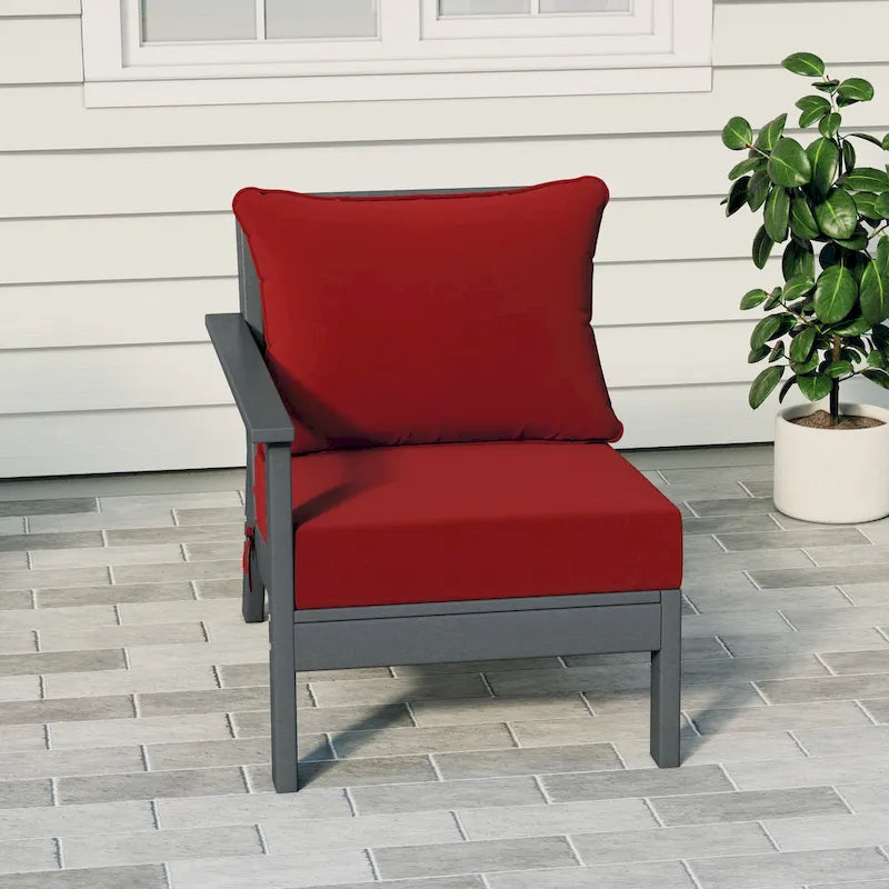 Polytrends Birchwood All Weather HDPE Outdoor Patio Deep Seating Gray Left Arm Facing Chair With Cushions (1-Piece)