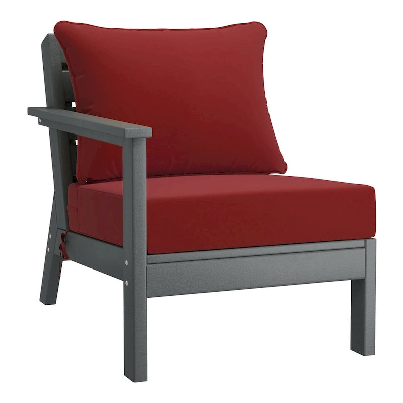 Polytrends Birchwood All Weather HDPE Outdoor Patio Deep Seating Gray Left Arm Facing Chair With Cushions (1-Piece)