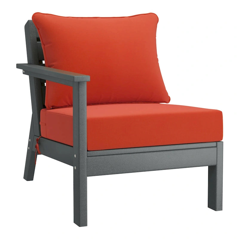 Polytrends Birchwood All Weather HDPE Outdoor Patio Deep Seating Gray Left Arm Facing Chair With Cushions (1-Piece)