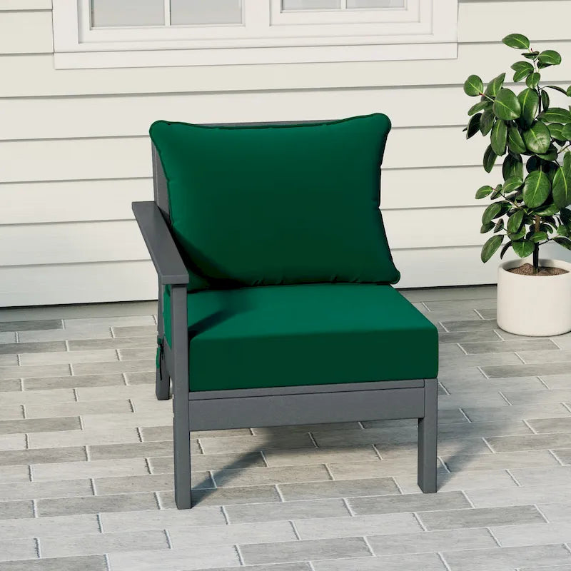 Polytrends Birchwood All Weather HDPE Outdoor Patio Deep Seating Gray Left Arm Facing Chair With Cushions (1-Piece)