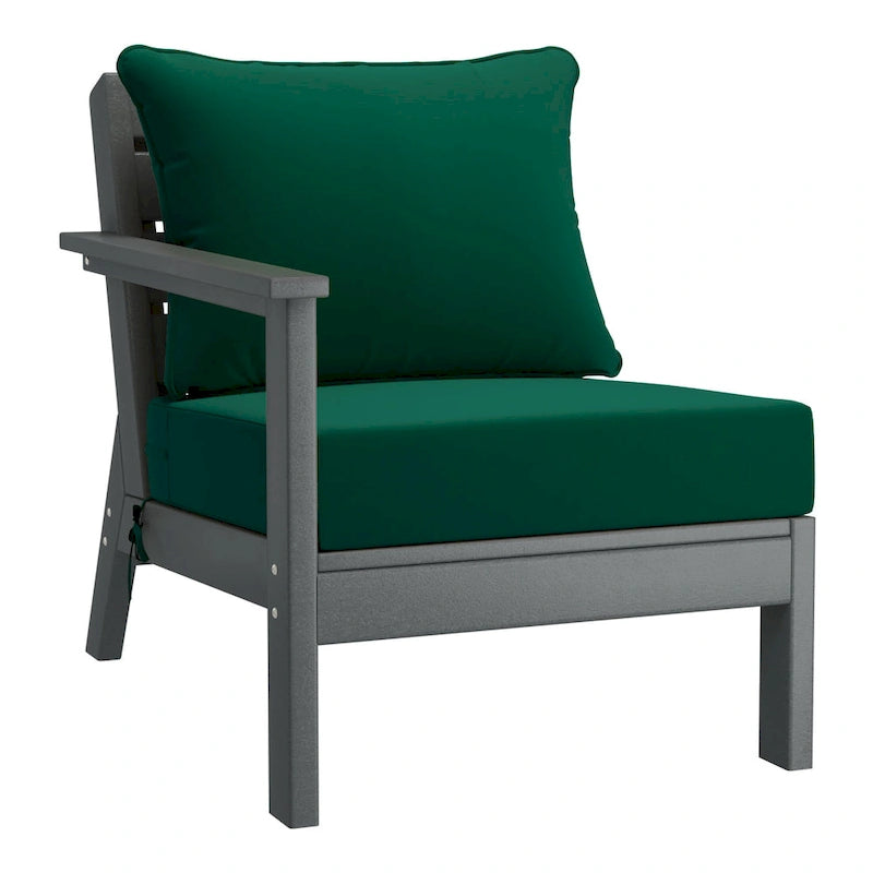 Polytrends Birchwood All Weather HDPE Outdoor Patio Deep Seating Gray Left Arm Facing Chair With Cushions (1-Piece)