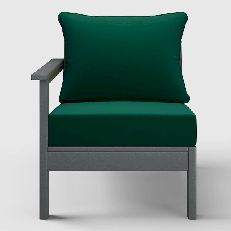 Polytrends Birchwood All Weather HDPE Outdoor Patio Deep Seating Gray Left Arm Facing Chair With Cushions (1-Piece)