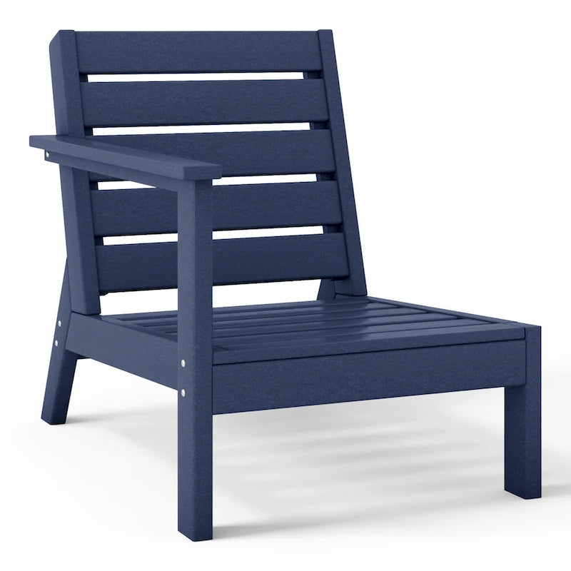 Polytrends Birchwood All Weather HDPE Outdoor Patio Deep Seating Navy Blue Left Arm Facing Chair With Cushions (1-Piece)