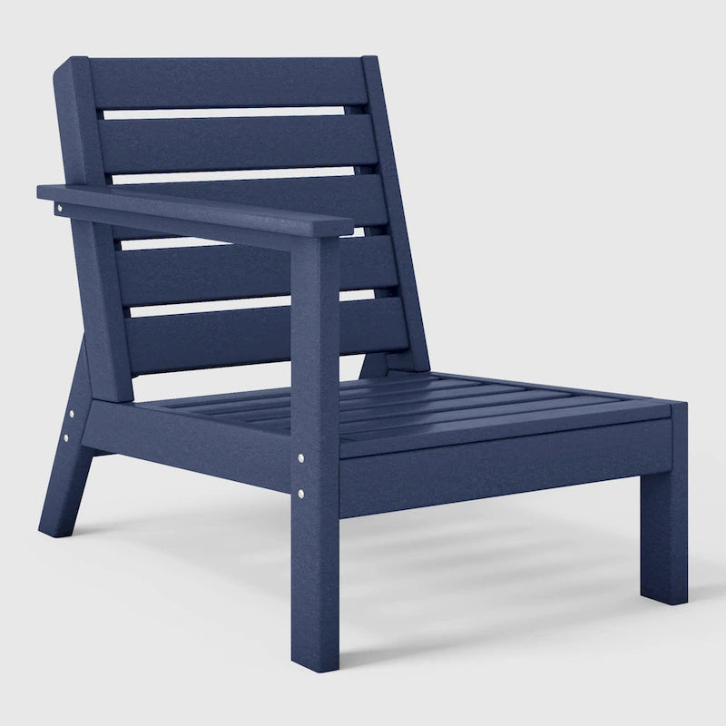Polytrends Birchwood All Weather HDPE Outdoor Patio Deep Seating Navy Blue Left Arm Facing Chair With Cushions (1-Piece)