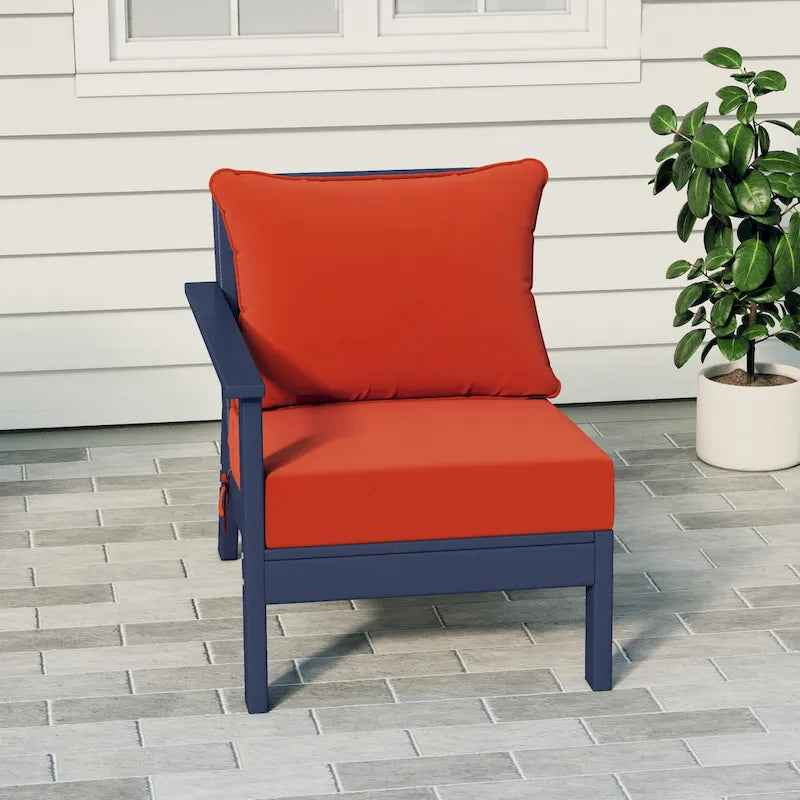 Polytrends Birchwood All Weather HDPE Outdoor Patio Deep Seating Navy Blue Left Arm Facing Chair With Cushions (1-Piece)