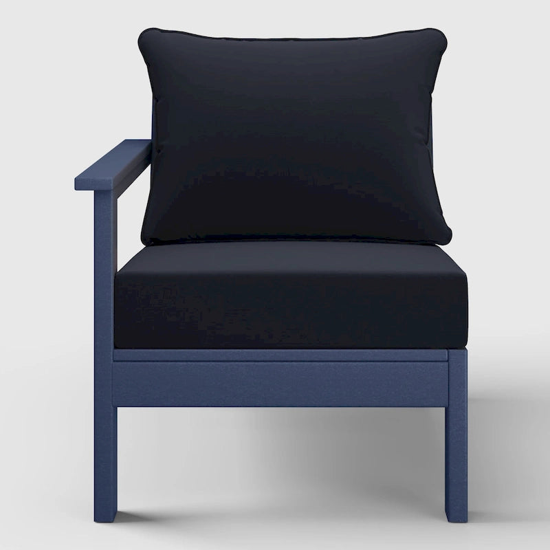 Polytrends Birchwood All Weather HDPE Outdoor Patio Deep Seating Navy Blue Left Arm Facing Chair With Cushions (1-Piece)