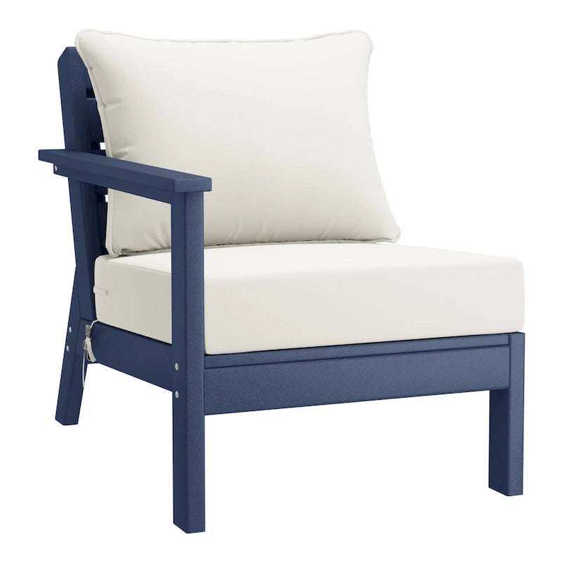 Polytrends Birchwood All Weather HDPE Outdoor Patio Deep Seating Navy Blue Left Arm Facing Chair With Cushions (1-Piece)